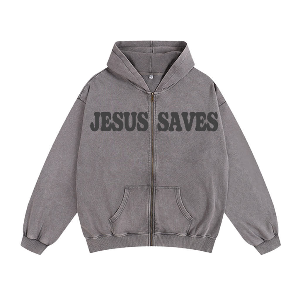 Christianartworkshop Jesus Saves Washed Oversized Streetwear Kapuzenjacke - image 8