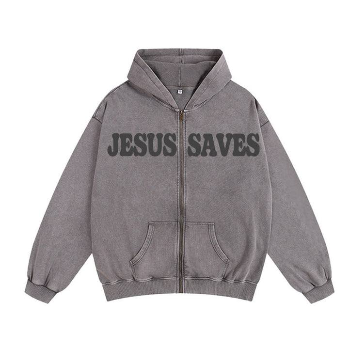 Christianartworkshop Jesus Saves Washed Oversized Streetwear Kapuzenjacke - image 8