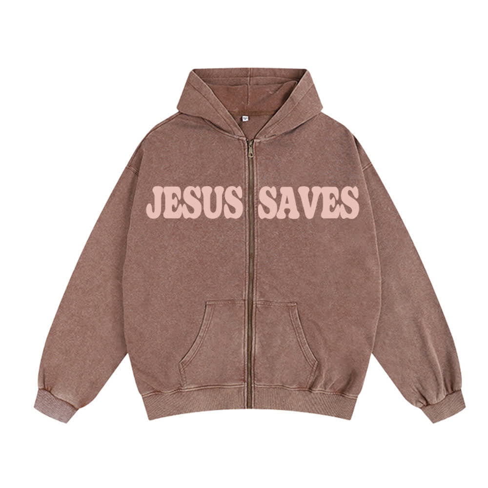 Christianartworkshop Jesus Saves Washed Oversized Streetwear Kapuzenjacke - image 2