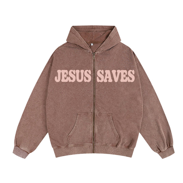 Christianartworkshop Jesus Saves Washed Oversized Streetwear Kapuzenjacke - image 2