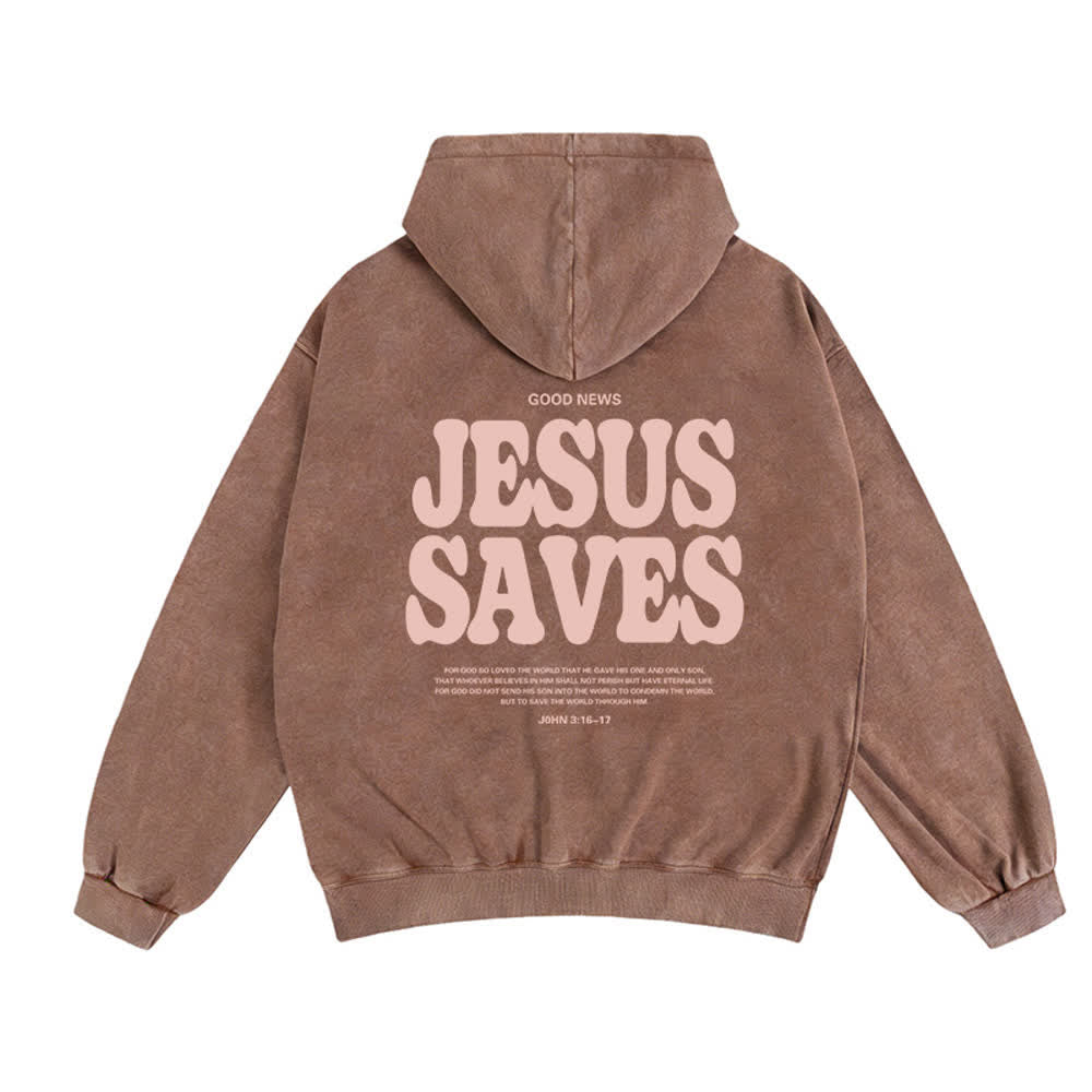 Christianartworkshop Jesus Saves Washed Oversized Streetwear Kapuzenjacke - image 1
