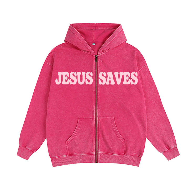 Christianartworkshop Jesus Saves Washed Oversized Streetwear Kapuzenjacke - image 11