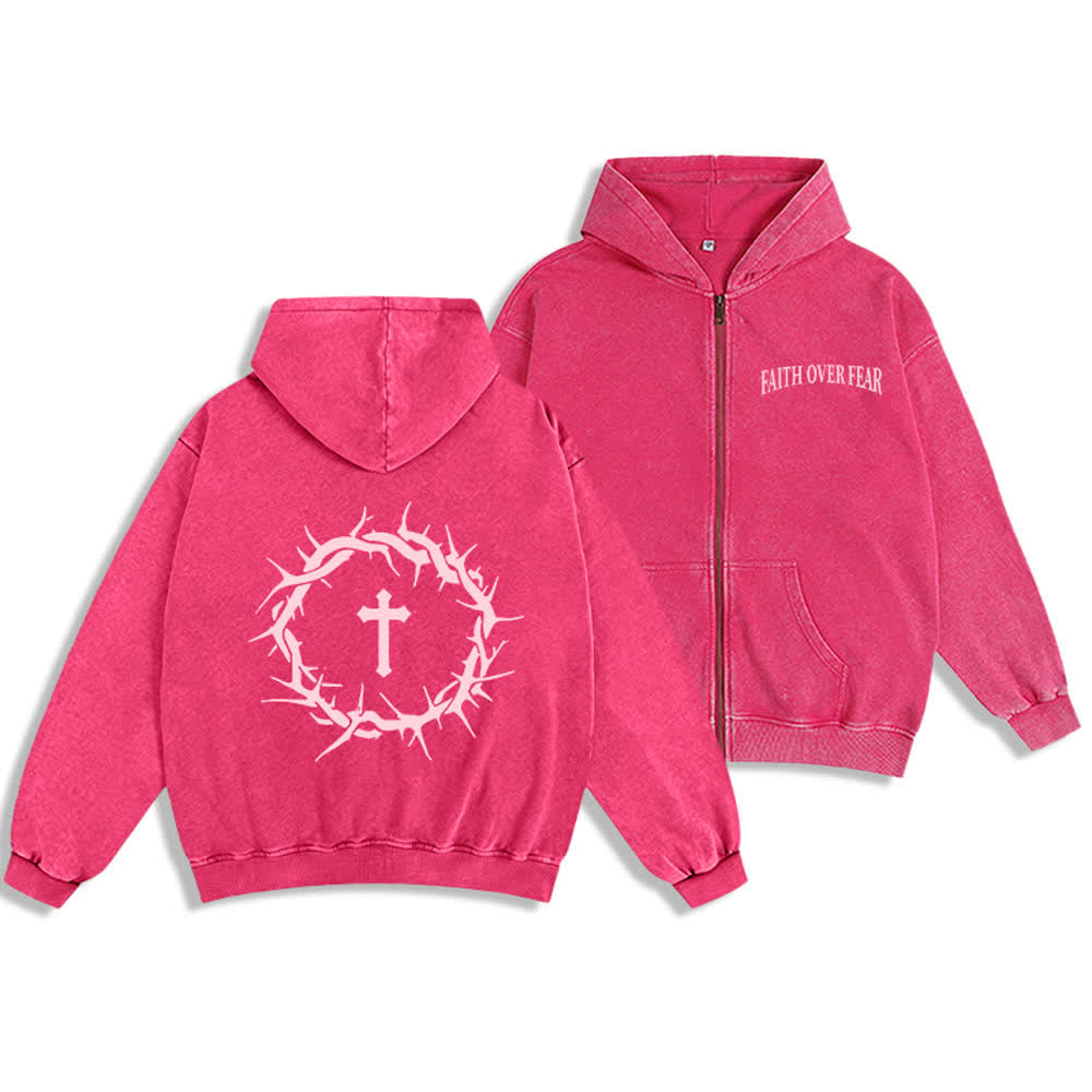 Christianartworkshop Glaube statt Angst Vintage Rose Zip-Up Kapuzenjacke - Rosa - 2XL - image 0