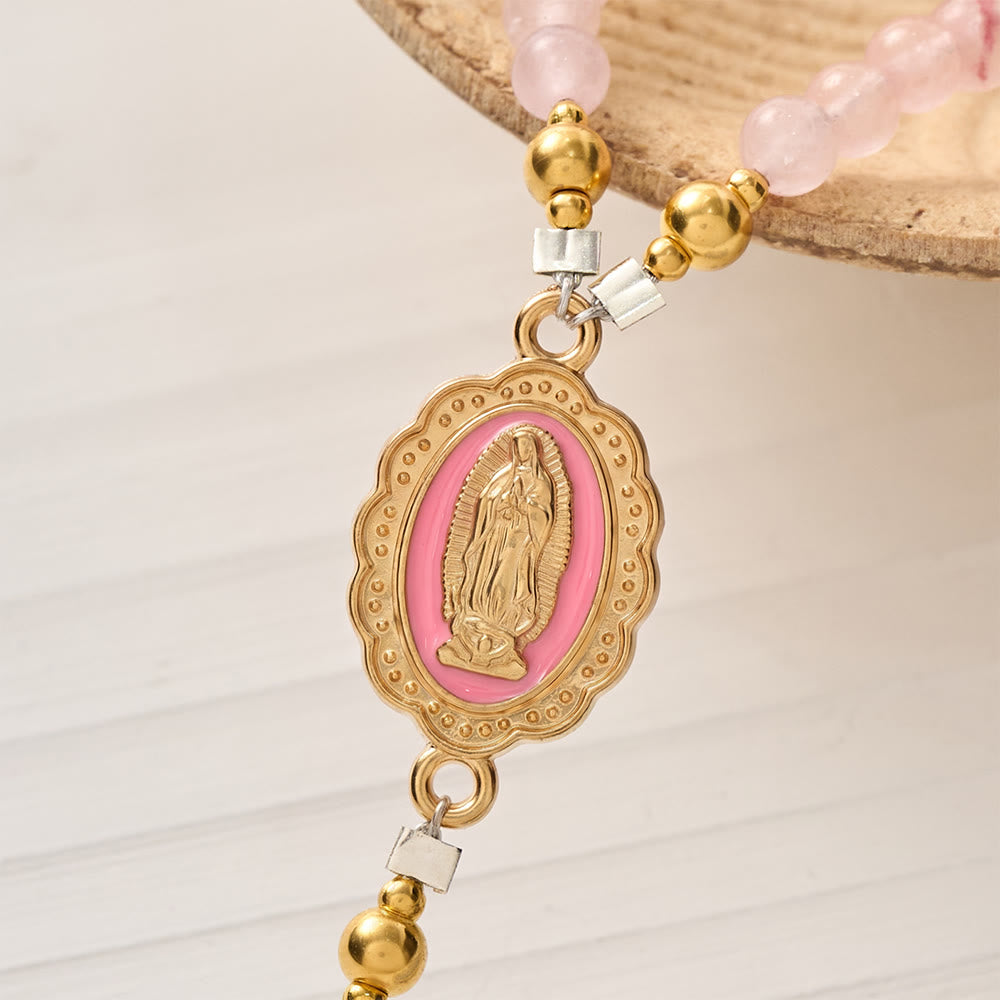 Magnetisches Rosenkranzarmband aus Erdbeerachat von Christianartworkshop : Symbol göttlicher Gnade und Reinheit - image 4