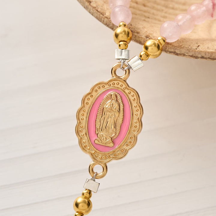 Magnetisches Rosenkranzarmband aus Erdbeerachat von Christianartworkshop : Symbol göttlicher Gnade und Reinheit - image 4