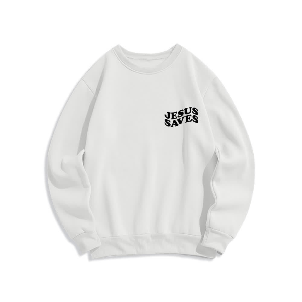Christianartworkshop „Jesus Saves Back“-Fleece-Sweatshirt mit Rundhalsausschnitt und Aufdruck - image 8