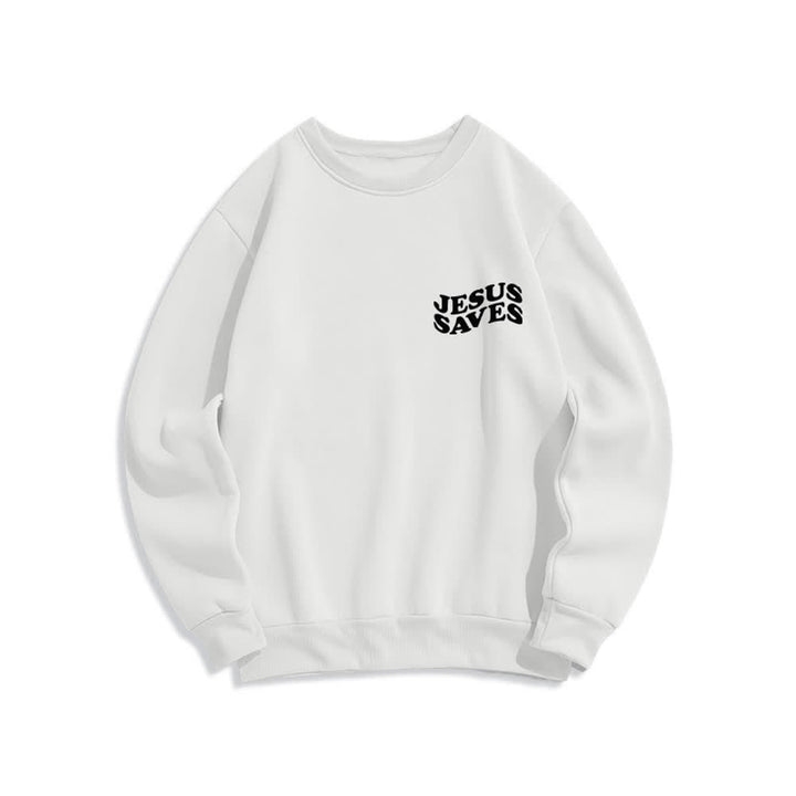 Christianartworkshop „Jesus Saves Back“-Fleece-Sweatshirt mit Rundhalsausschnitt und Aufdruck - image 8