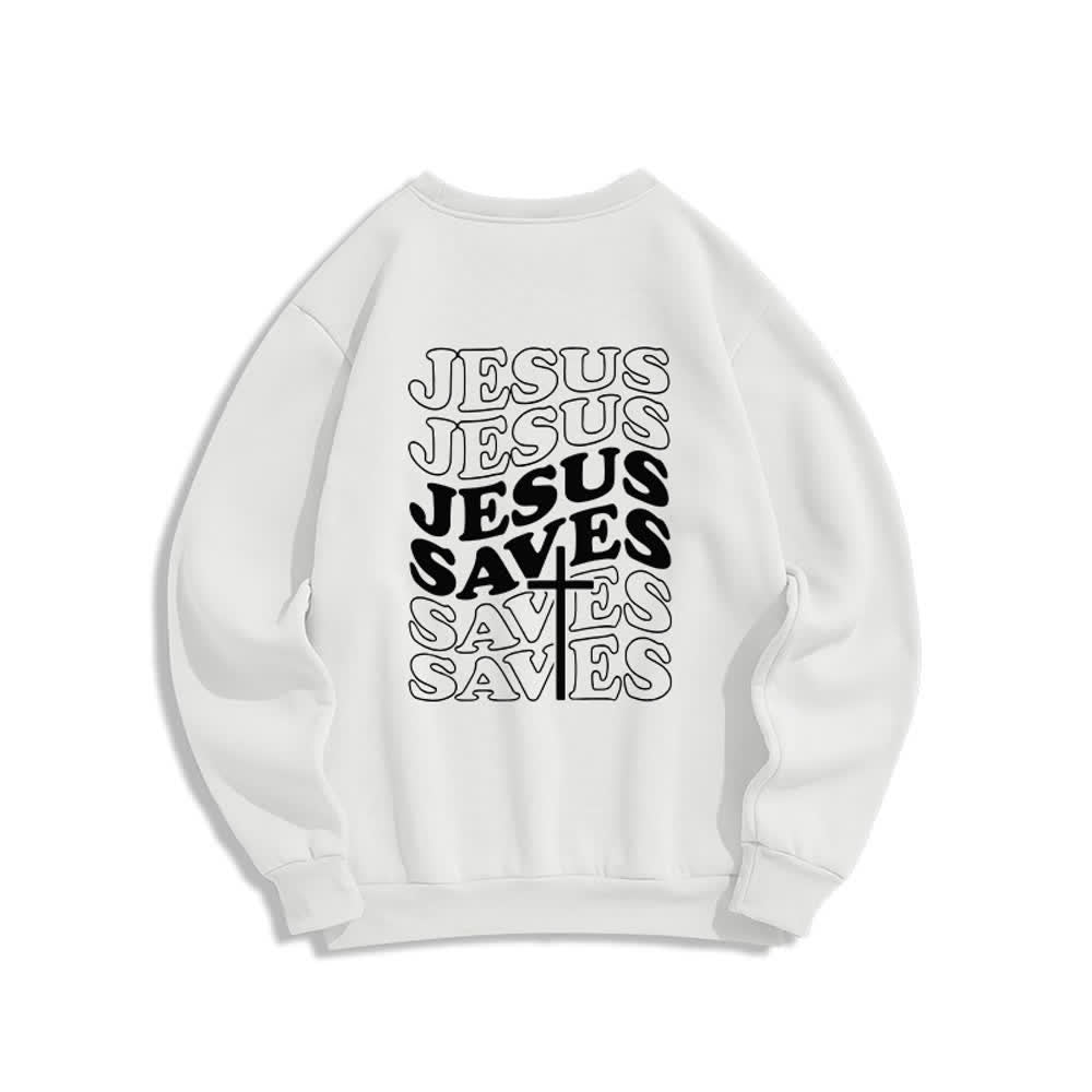 Christianartworkshop „Jesus Saves Back“-Fleece-Sweatshirt mit Rundhalsausschnitt und Aufdruck - image 7