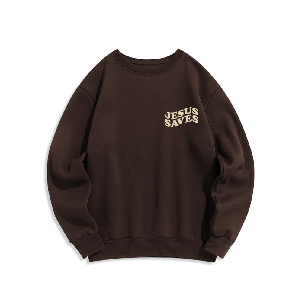 Christianartworkshop „Jesus Saves Back“-Fleece-Sweatshirt mit Rundhalsausschnitt und Aufdruck - image 5