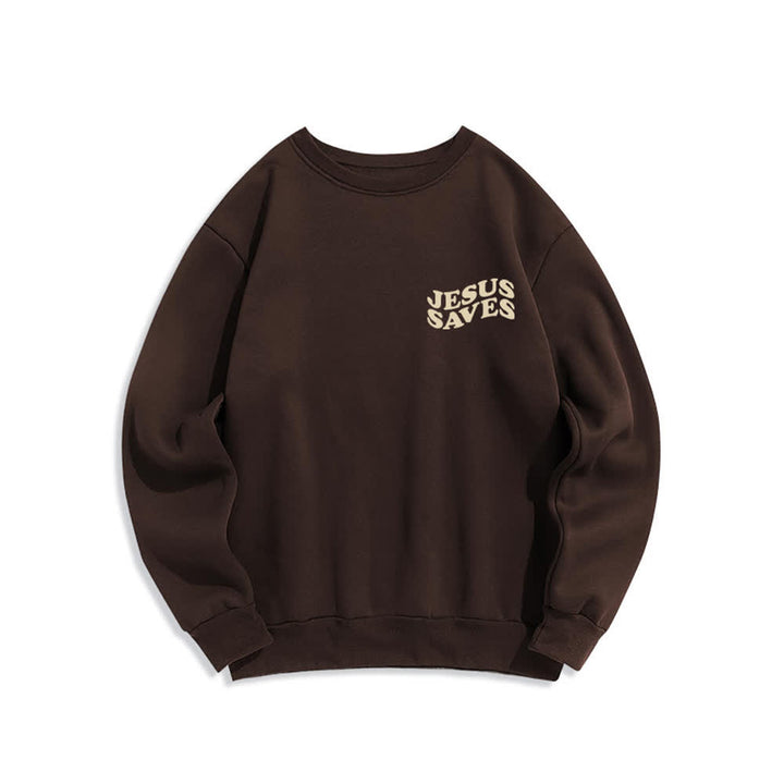 Christianartworkshop „Jesus Saves Back“-Fleece-Sweatshirt mit Rundhalsausschnitt und Aufdruck - image 5