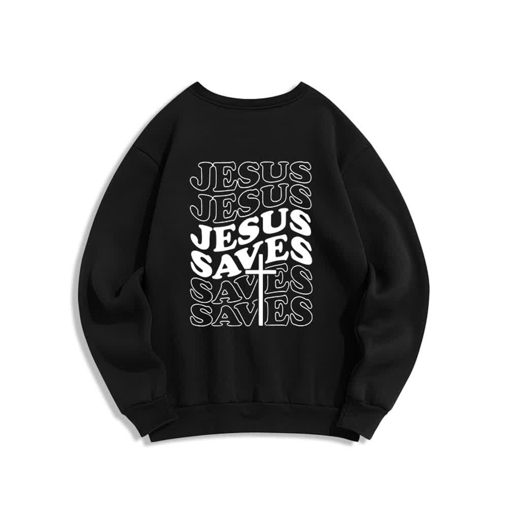 Christianartworkshop „Jesus Saves Back“-Fleece-Sweatshirt mit Rundhalsausschnitt und Aufdruck - image 10