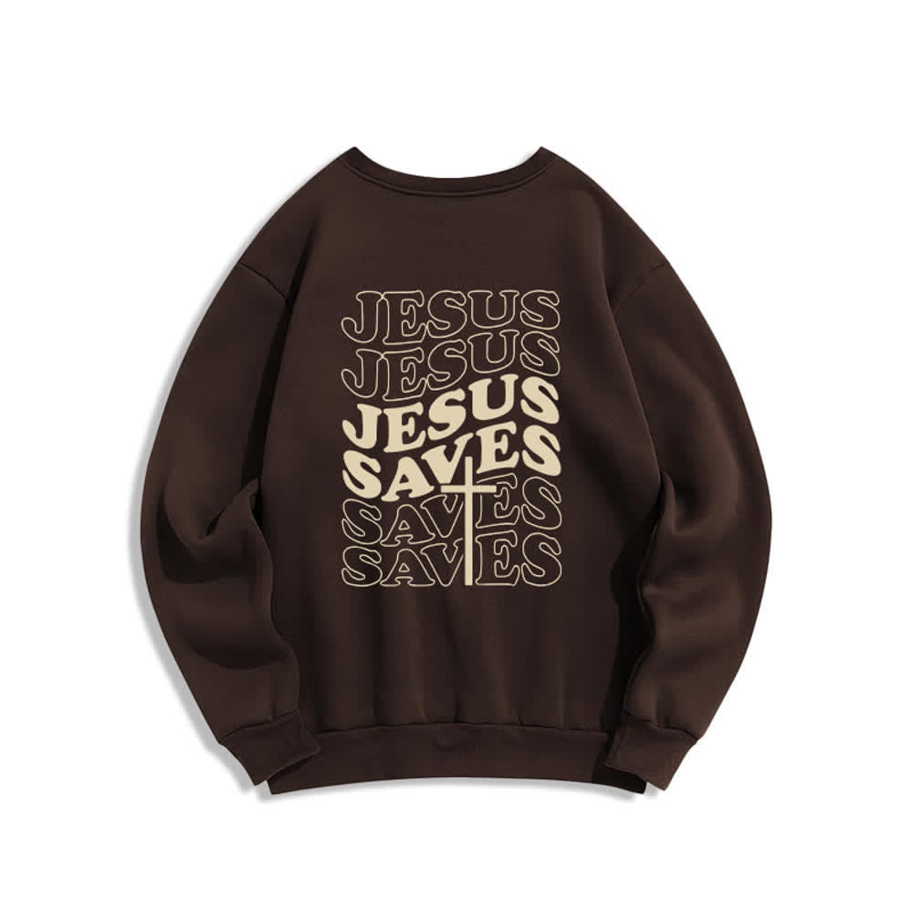 Christianartworkshop „Jesus Saves Back“-Fleece-Sweatshirt mit Rundhalsausschnitt und Aufdruck - image 4
