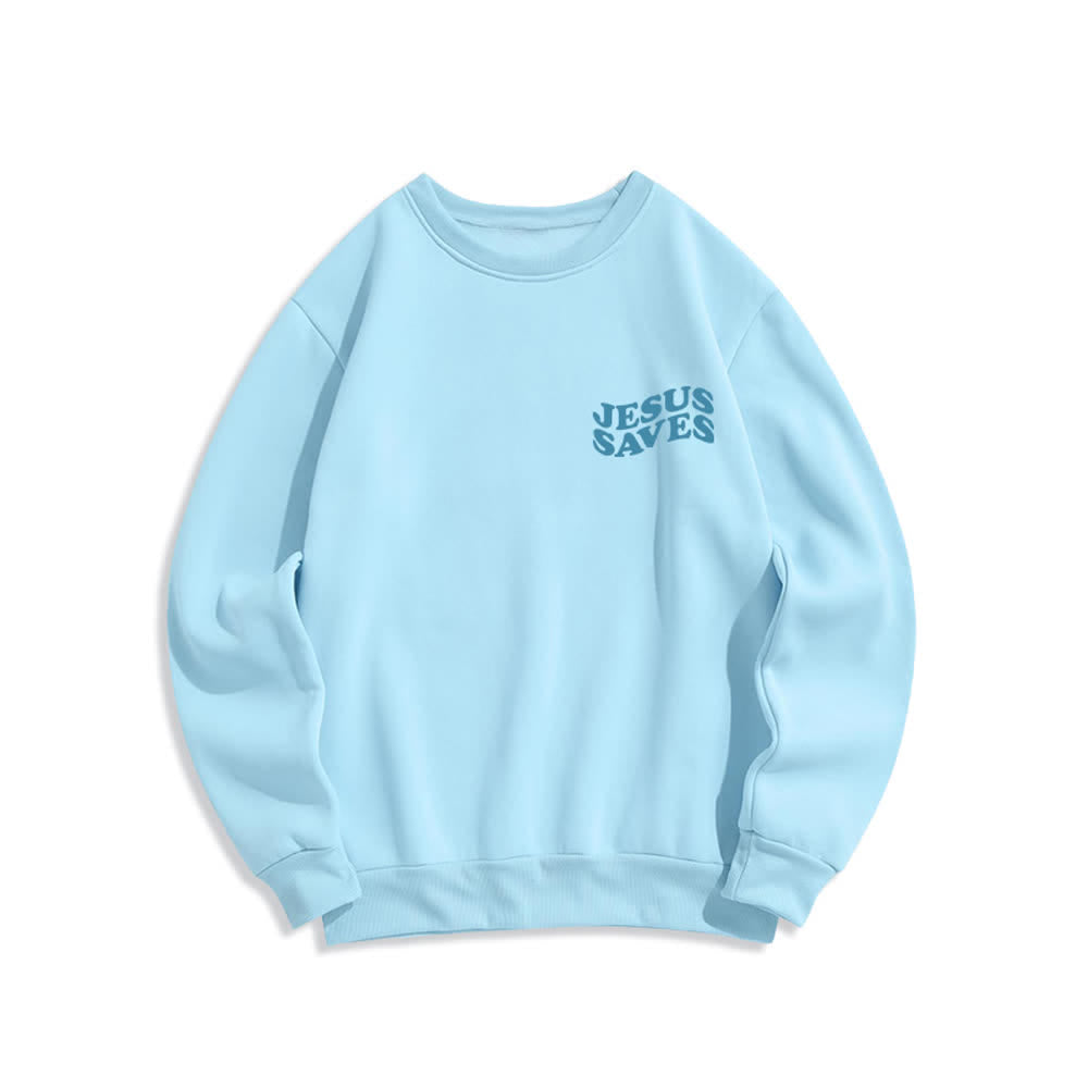 Christianartworkshop „Jesus Saves Back“-Fleece-Sweatshirt mit Rundhalsausschnitt und Aufdruck - image 14