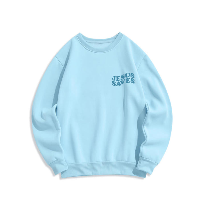 Christianartworkshop „Jesus Saves Back“-Fleece-Sweatshirt mit Rundhalsausschnitt und Aufdruck - image 14