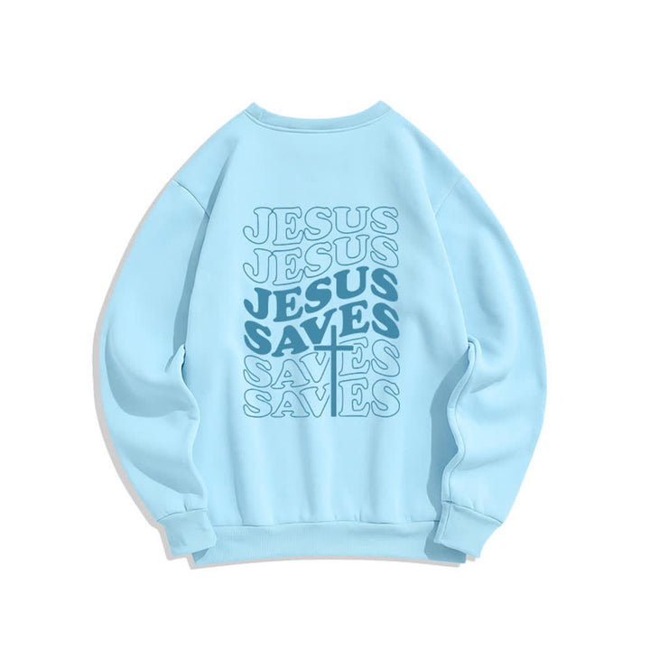 Christianartworkshop „Jesus Saves Back“-Fleece-Sweatshirt mit Rundhalsausschnitt und Aufdruck - image 13