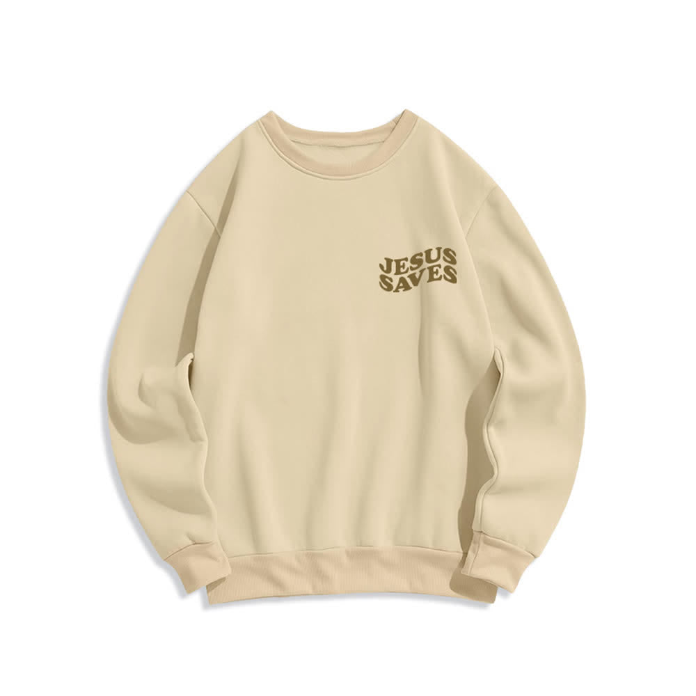 Christianartworkshop „Jesus Saves Back“-Fleece-Sweatshirt mit Rundhalsausschnitt und Aufdruck - image 2