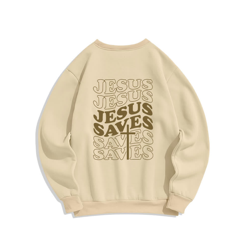 Christianartworkshop „Jesus Saves Back“-Fleece-Sweatshirt mit Rundhalsausschnitt und Aufdruck - image 1