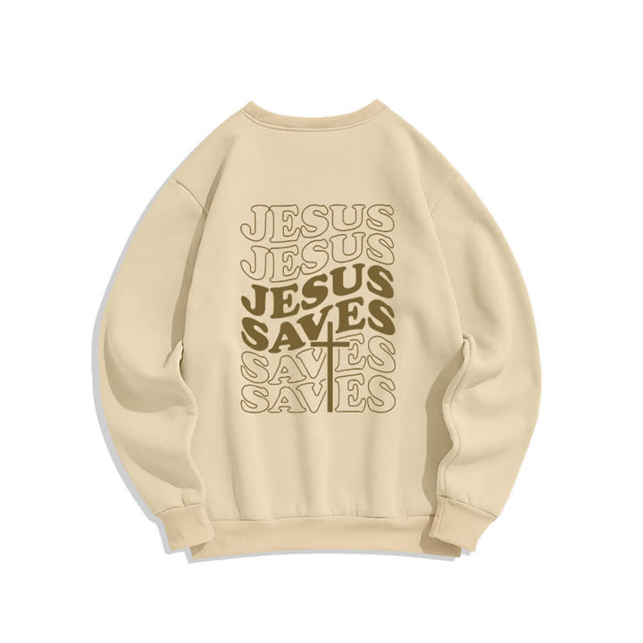 Christianartworkshop „Jesus Saves Back“-Fleece-Sweatshirt mit Rundhalsausschnitt und Aufdruck - image 1