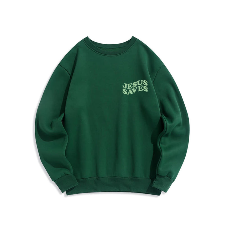 Christianartworkshop „Jesus Saves Back“-Fleece-Sweatshirt mit Rundhalsausschnitt und Aufdruck - image 17