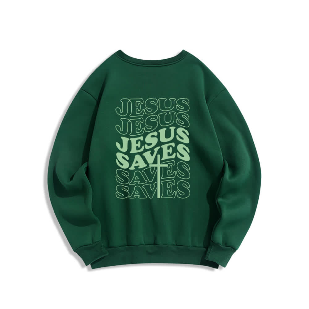 Christianartworkshop „Jesus Saves Back“-Fleece-Sweatshirt mit Rundhalsausschnitt und Aufdruck - image 16
