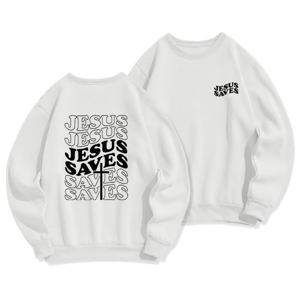 Christianartworkshop „Jesus Saves Back“-Fleece-Sweatshirt mit Rundhalsausschnitt und Aufdruck - Weiß - 2XL - image 6