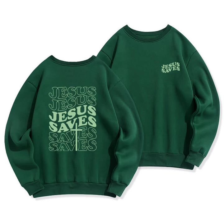 Christianartworkshop „Jesus Saves Back“-Fleece-Sweatshirt mit Rundhalsausschnitt und Aufdruck - Grün - 2XL - image 15