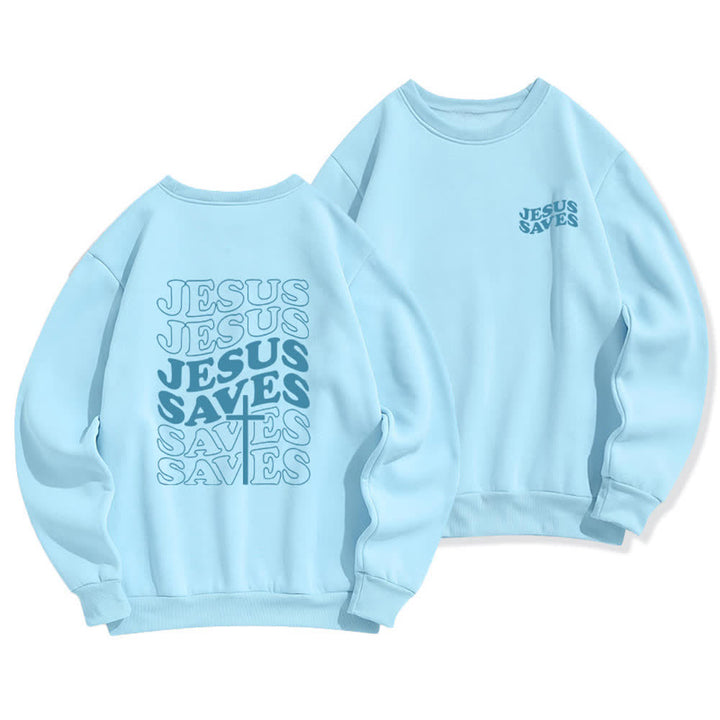 Christianartworkshop „Jesus Saves Back“-Fleece-Sweatshirt mit Rundhalsausschnitt und Aufdruck - Blau - 2XL - image 12
