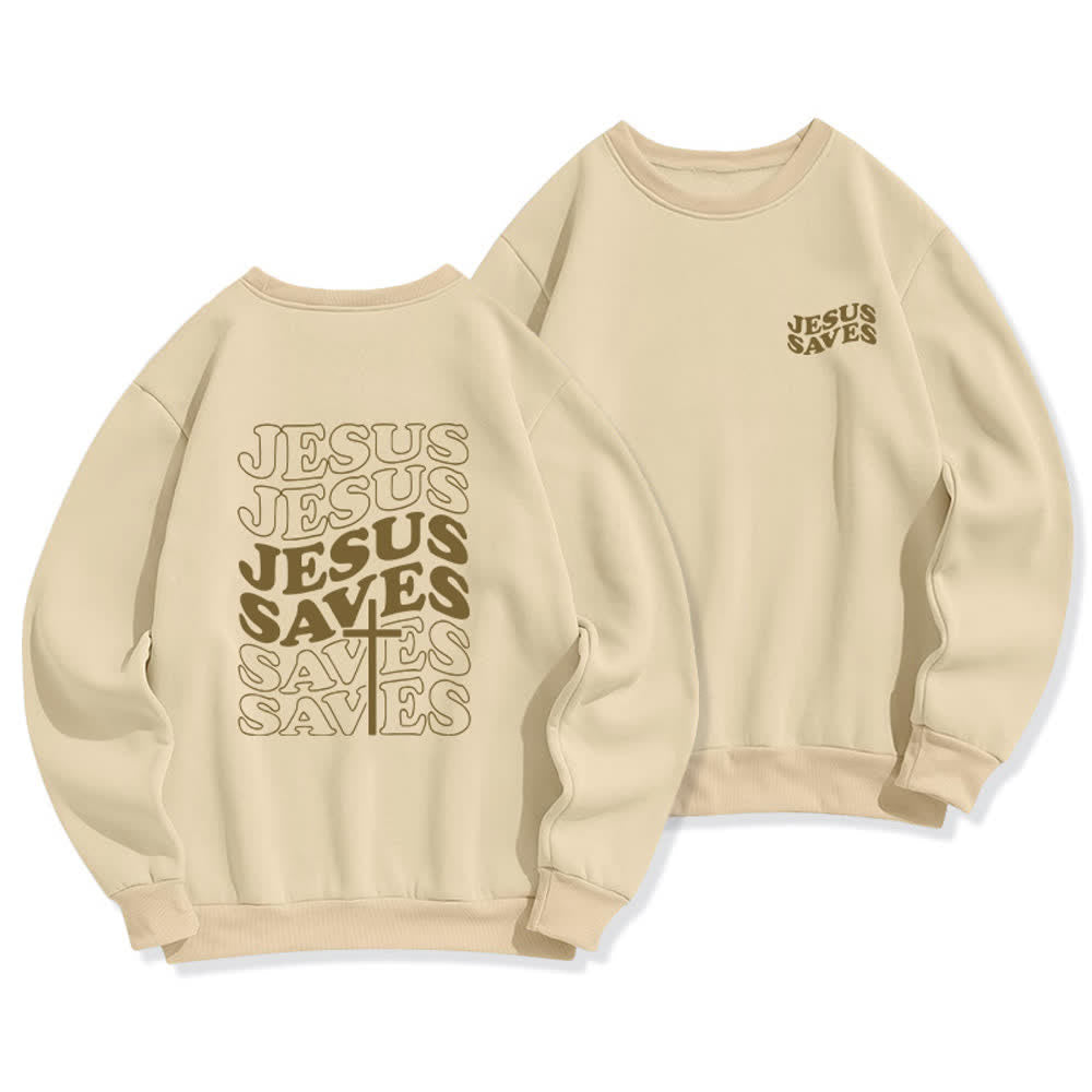 Christianartworkshop „Jesus Saves Back“-Fleece-Sweatshirt mit Rundhalsausschnitt und Aufdruck - Beige - 2XL - image 0