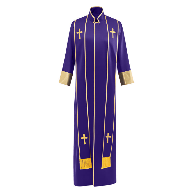 Traditionelle Pastorrobe von Christianartworkshop mit vertikalen Kreuzverzierungen und Ärmelbesatz - Lila - 3XL - image 19