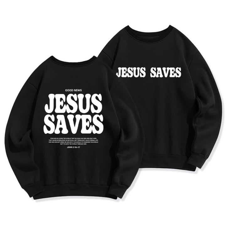 Christianartworkshop Jesus Saves Oversized Crewneck Fleece Lined Statement Sweatshirt - Schwarz - 2XL - image 3