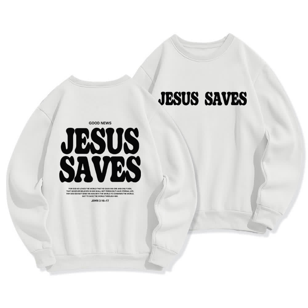 Christianartworkshop Jesus Saves Oversized Crewneck Fleece Lined Statement Sweatshirt - Weiß - 2XL - image 0