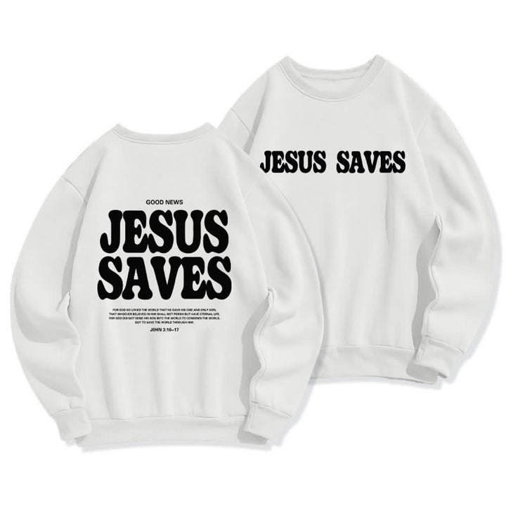 Christianartworkshop Jesus Saves Oversized Crewneck Fleece Lined Statement Sweatshirt - Weiß - 2XL - image 0