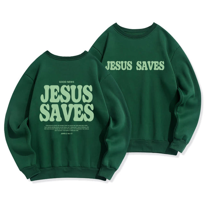 Christianartworkshop Jesus Saves Oversized Crewneck Fleece Lined Statement Sweatshirt - Grün - 2XL - image 15