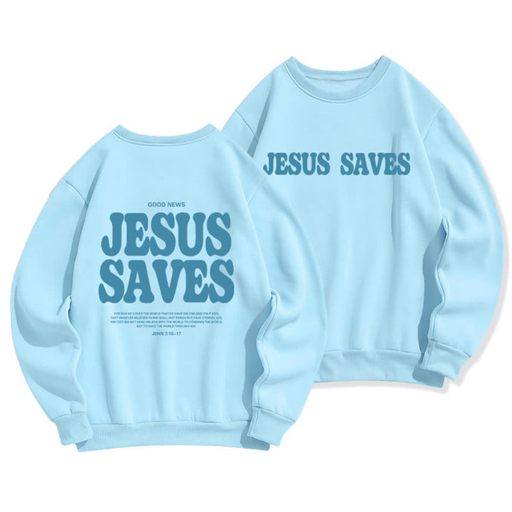 Christianartworkshop Jesus Saves Oversized Crewneck Fleece Lined Statement Sweatshirt - Blau - 2XL - image 9