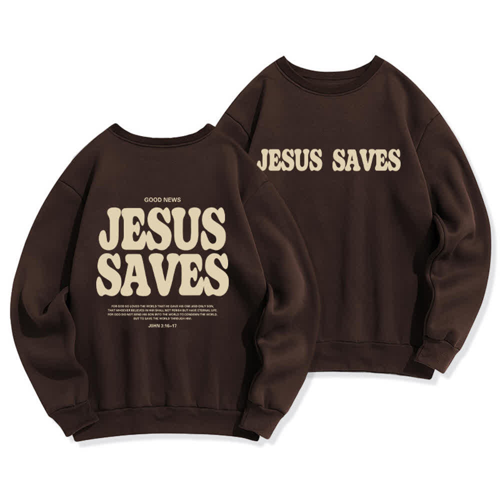 Christianartworkshop Jesus Saves Oversized Crewneck Fleece Lined Statement Sweatshirt - Braun - 2XL - image 6