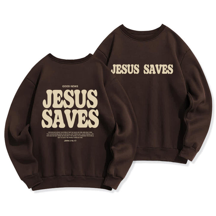 Christianartworkshop Jesus Saves Oversized Crewneck Fleece Lined Statement Sweatshirt - Braun - 2XL - image 6