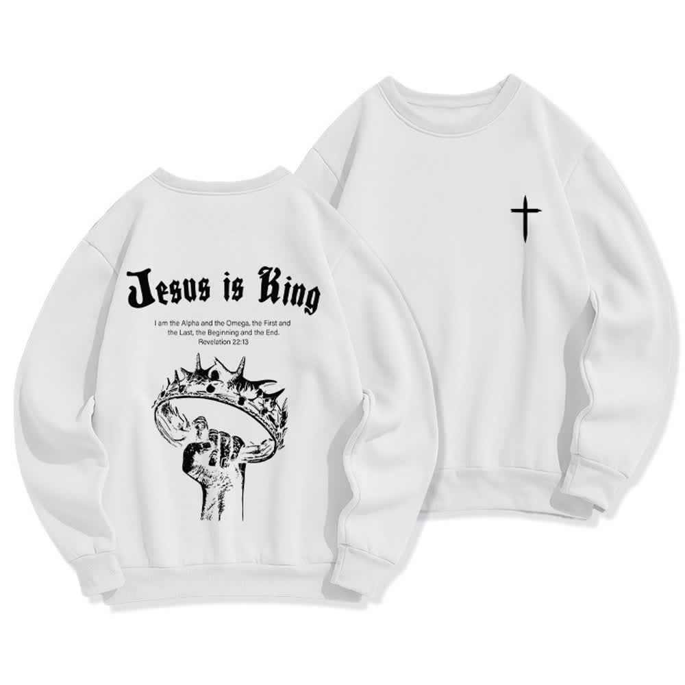 Christianartworkshop Jesus Is King Kronen-Rückenprint-Sweatshirt mit Rundhalsausschnitt - Weiß - 2XL - image 3