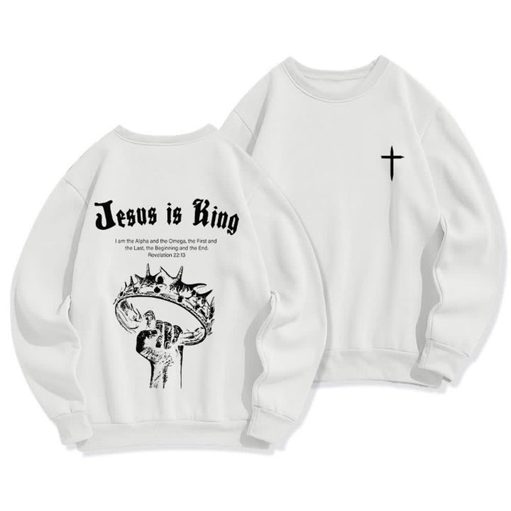 Christianartworkshop Jesus Is King Kronen-Rückenprint-Sweatshirt mit Rundhalsausschnitt - Weiß - 2XL - image 3