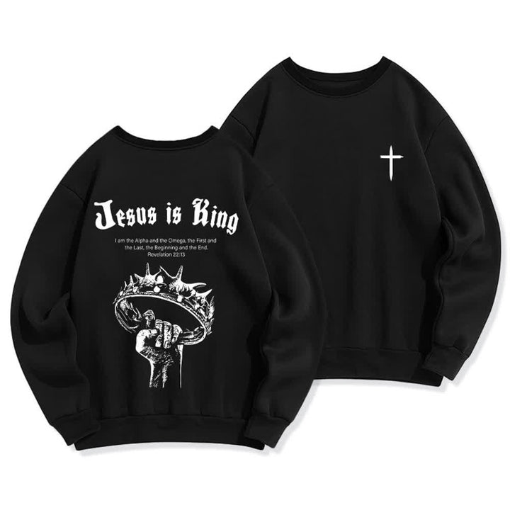 Christianartworkshop Jesus Is King Kronen-Rückenprint-Sweatshirt mit Rundhalsausschnitt - Schwarz - 2XL - image 0