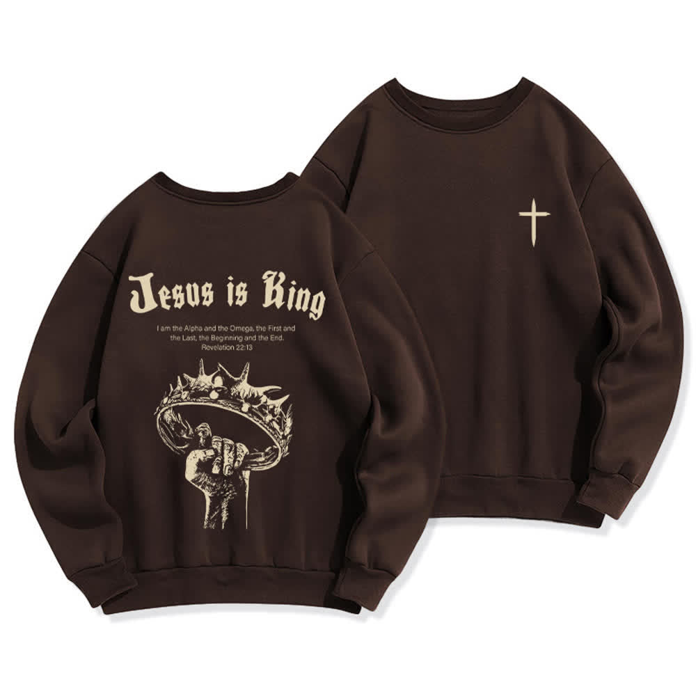 Christianartworkshop Jesus Is King Kronen-Rückenprint-Sweatshirt mit Rundhalsausschnitt - Braun - 2XL - image 6