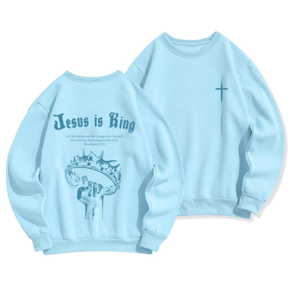 Christianartworkshop Jesus Is King Kronen-Rückenprint-Sweatshirt mit Rundhalsausschnitt - Blau - 2XL - image 9