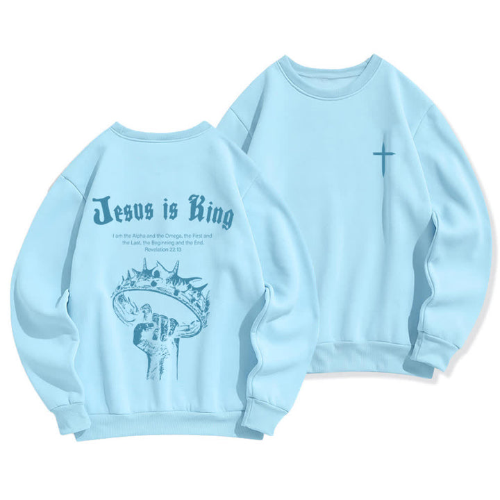 Christianartworkshop Jesus Is King Kronen-Rückenprint-Sweatshirt mit Rundhalsausschnitt - Blau - 2XL - image 9