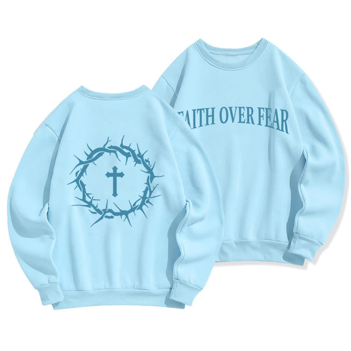 Christianartworkshop Sweatshirt mit Rundhalsausschnitt und Kreuzmotiv „Glaube statt Angst“ (mit Fleecefutter) - Blau - 2XL - image 9