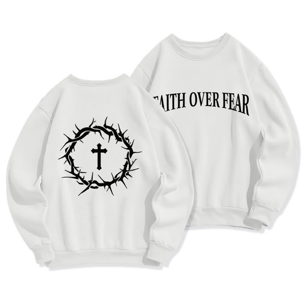 Christianartworkshop Sweatshirt mit Rundhalsausschnitt und Kreuzmotiv „Glaube statt Angst“ (mit Fleecefutter) - Weiß - 2XL - image 3