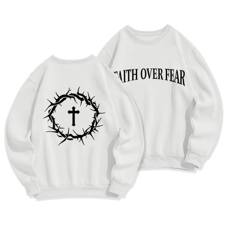 Christianartworkshop Sweatshirt mit Rundhalsausschnitt und Kreuzmotiv „Glaube statt Angst“ (mit Fleecefutter) - Weiß - 2XL - image 3