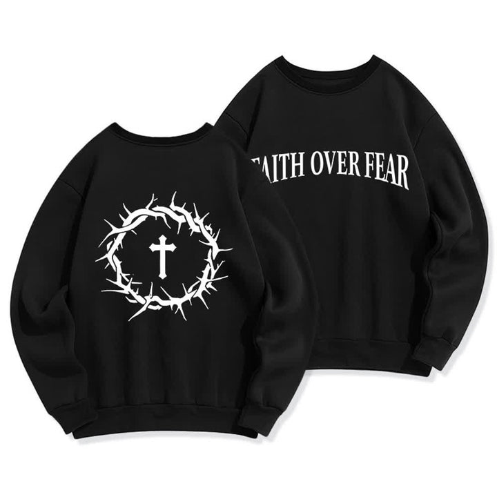 Christianartworkshop Sweatshirt mit Rundhalsausschnitt und Kreuzmotiv „Glaube statt Angst“ (mit Fleecefutter) - Schwarz - 2XL - image 6