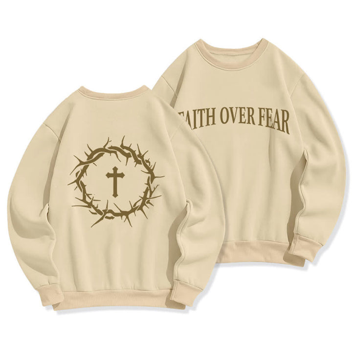 Christianartworkshop Sweatshirt mit Rundhalsausschnitt und Kreuzmotiv „Glaube statt Angst“ (mit Fleecefutter) - Beige - 2XL - image 12
