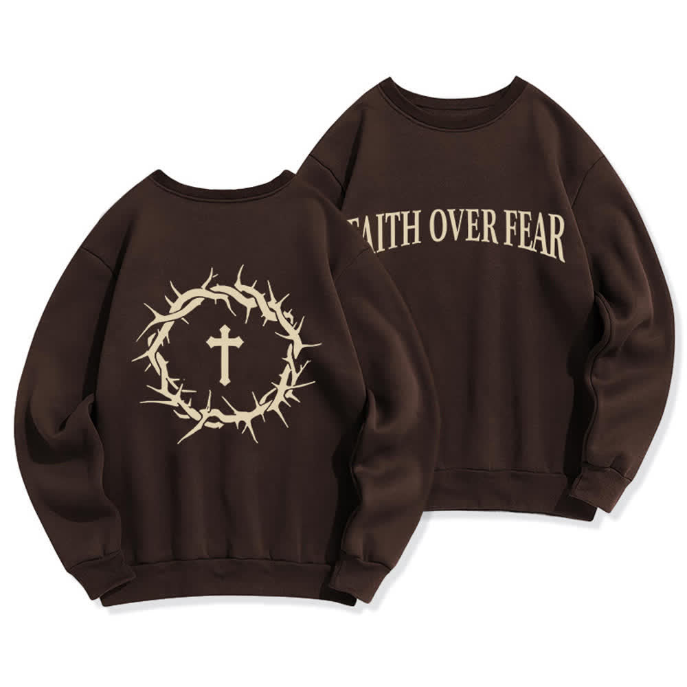 Christianartworkshop Sweatshirt mit Rundhalsausschnitt und Kreuzmotiv „Glaube statt Angst“ (mit Fleecefutter) - Braun - 2XL - image 0