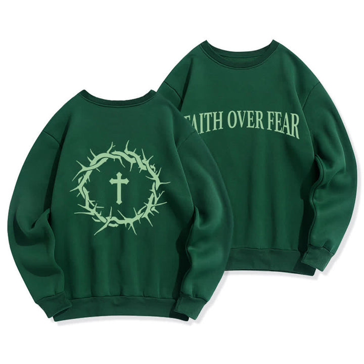 Christianartworkshop Sweatshirt mit Rundhalsausschnitt und Kreuzmotiv „Glaube statt Angst“ (mit Fleecefutter) - Grün - 2XL - image 15