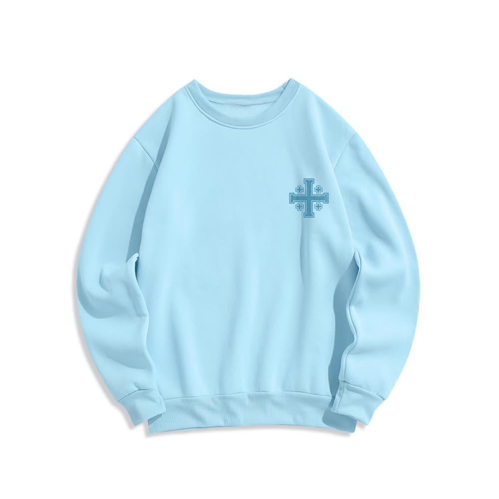 Christianartworkshop Oversize-Sweatshirt mit Rundhalsausschnitt und Used-Look-Kreuzmuster am Rücken - image 11